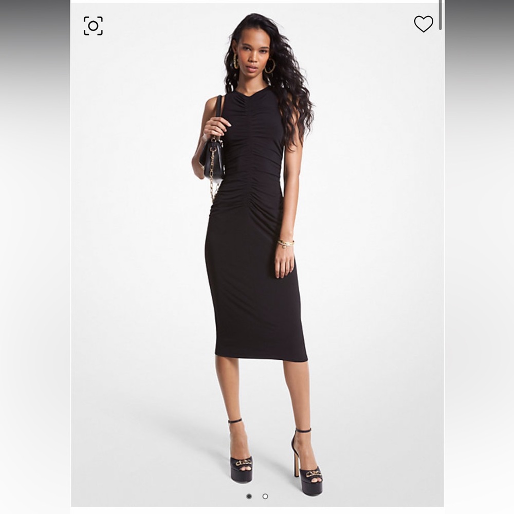 Michael Kors Stretch Matte Jersey Ruched Dress Black Sz Medium